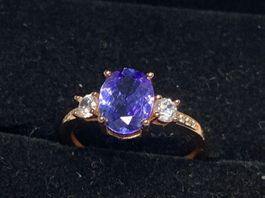 Echter Tansanit Ring in Roségold , Grösse Verstellbar 925