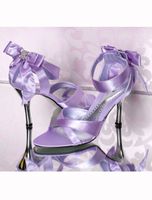 Flieder Satin High Heels Sandaletten mit Schleife, Grösse 40