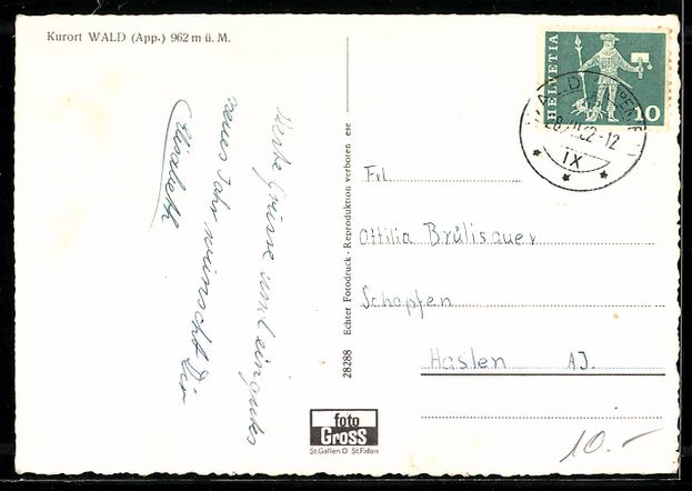 Cartoline postali: Wald /App., Ortsansicht mit Kirche im Sc – Usato da Berlin venduto da bartko-reher 1
