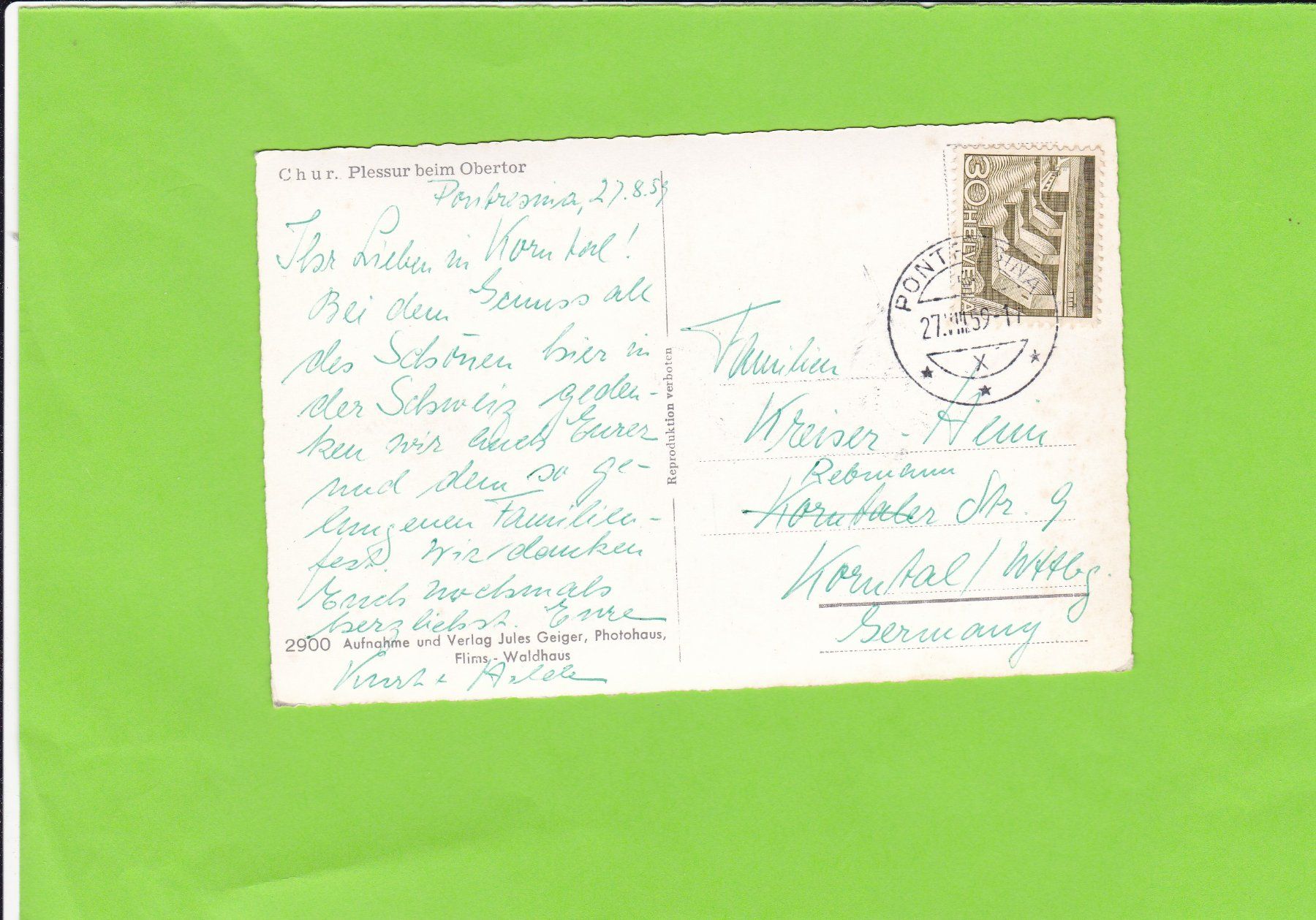 Cartoline postali: Chur-Plessur beim Obertor – Usato da St. Peterzell venduto da neckertal 1