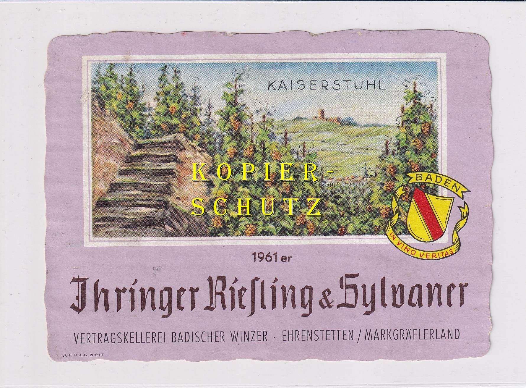 Papier: Etikette - Jhringer Riesling & Sylvaner 1961 /bd – D'occasion à Hombrechtikon par Rudolf07