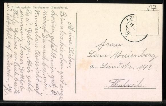 Cartoline postali: Feusisberg, Erholungsheim Feusisgarten,  – Usato da Berlin venduto da bartko-reher 1