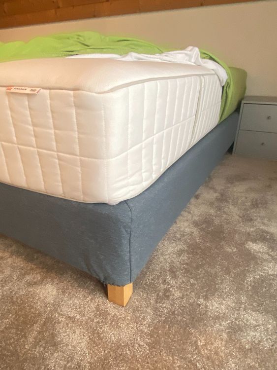 Boxspringbett IKEA Dunvik, 140x200cm, Stoff grau/blau (Gebraucht