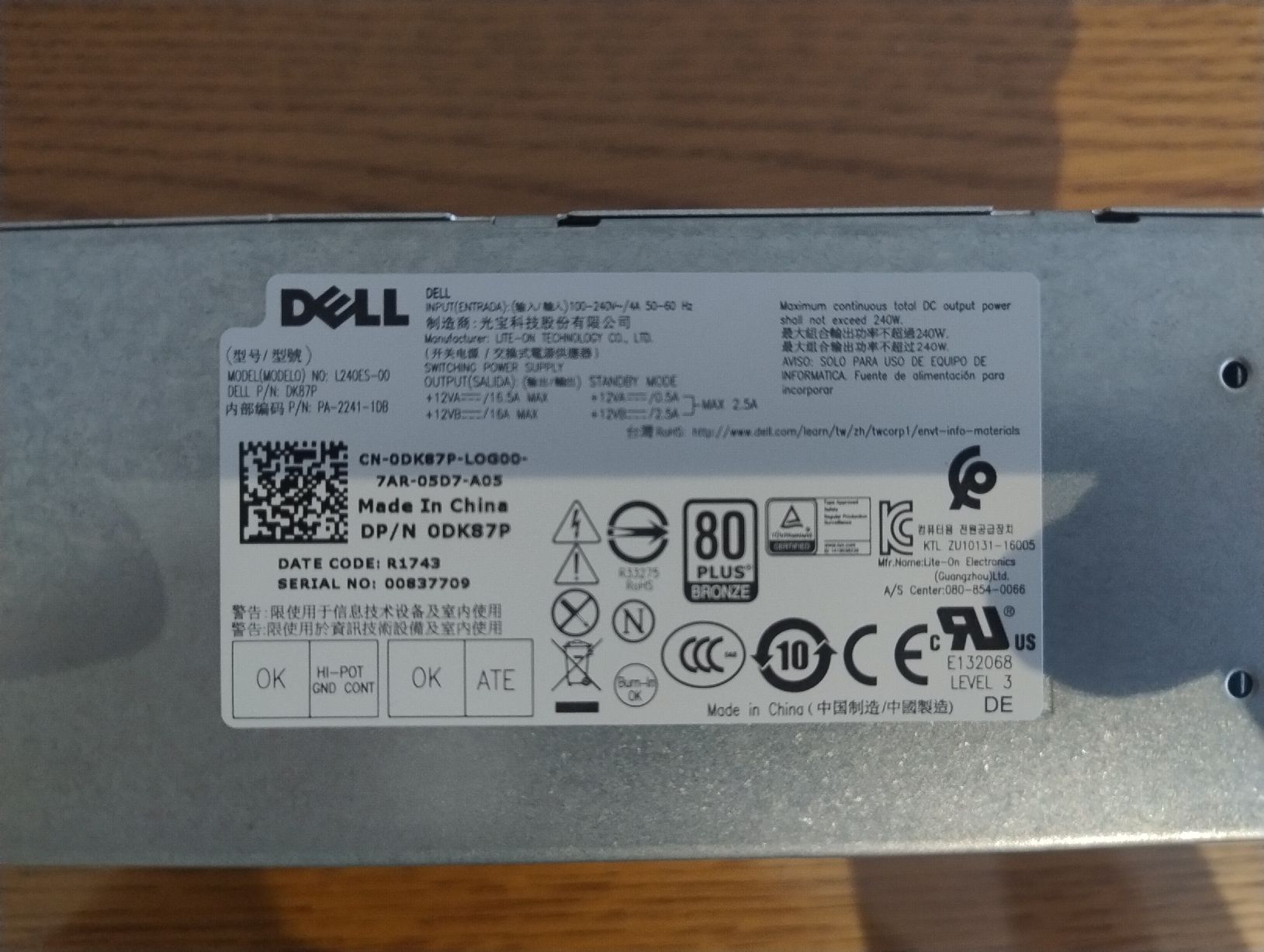 Dell Caricabatterie: Dell 240W Netzteil - 80+ Bronze - OptiPlex SFF - DK87P – Usato da Bassersdorf venduto da jmariller 1