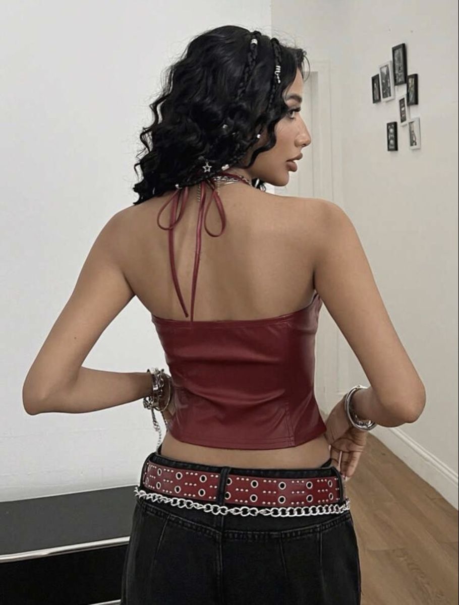 Top: Y2K Party Red Halter Top Leather Look – Nuovo (secondo la descrizione) da Schaffhausen venduto da non_2vnn 3