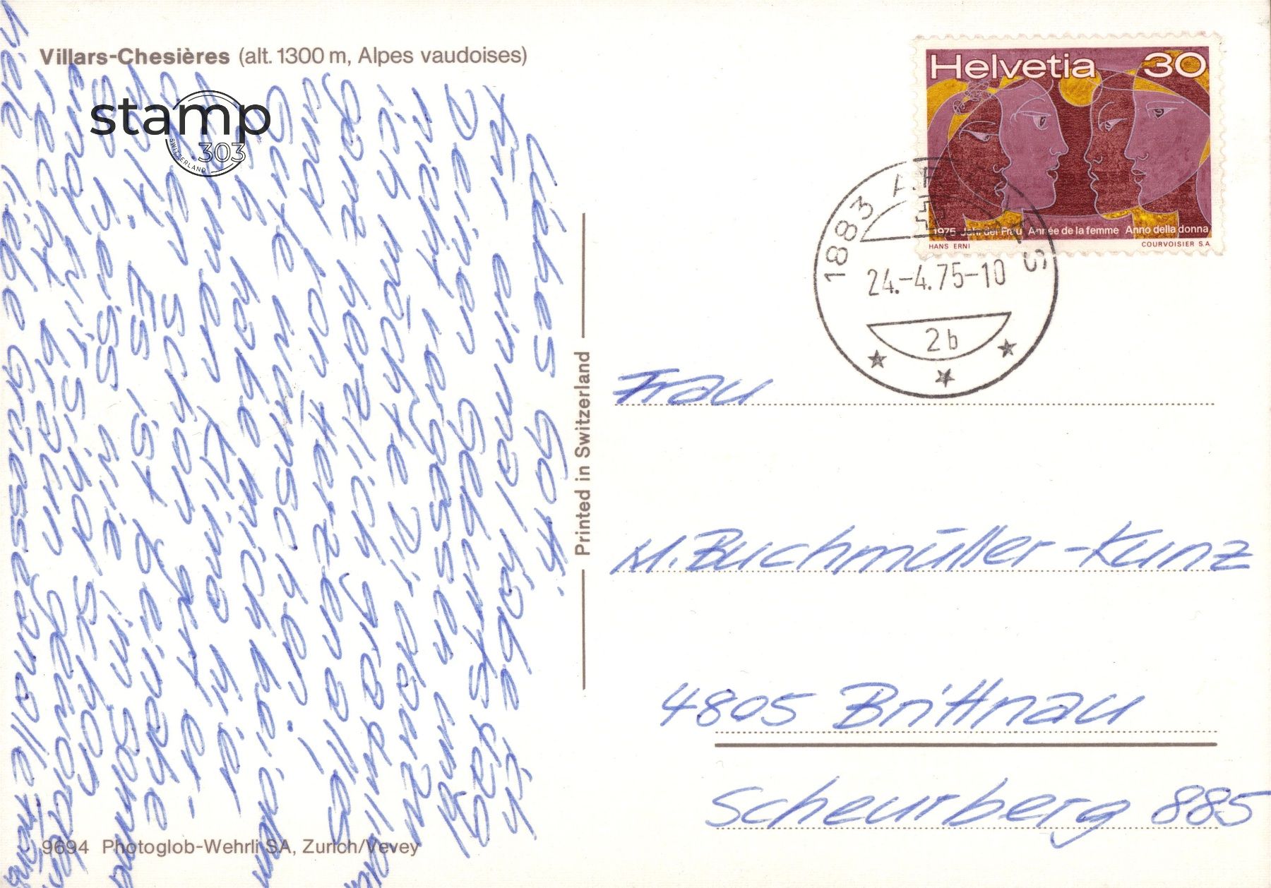 Cartoline postali: 1975 AK Villars-Chesières – Usato da Eggersriet venduto da stamp303 1