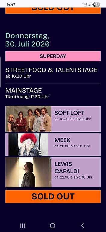 Tickets: Lewis Capaldi 30.7.26 Stars in Town – Gebraucht aus Roggwil TG von Okaloosa14