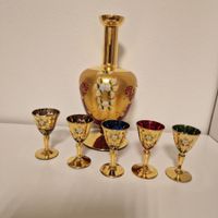 Vintage Murano - Karaffe und 5 Gläser mit Goldemaildekor