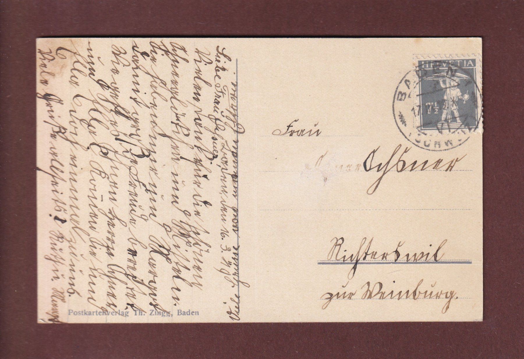 Cartoline postali: BADEN - Landvogteischloss - 1919 – Usato da Pully venduto da nicecards 1