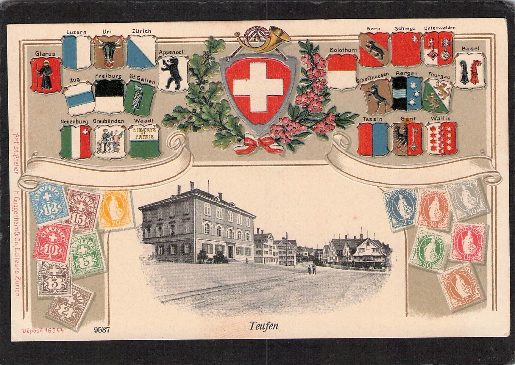Ansichtskarten: Prägekarte: Teufen AR , Briefmarkensprache – Gebraucht aus Reichenburg von Pipo-67