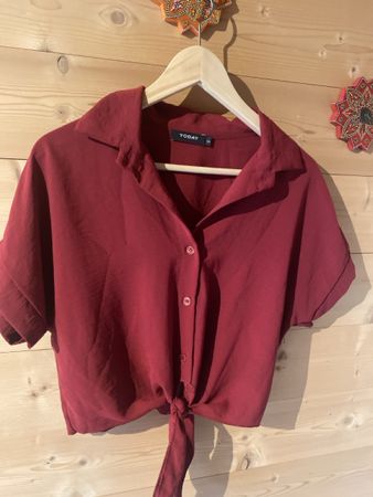 Bluse TODAY Weinrot Grösse S mit Bindung kurzarm