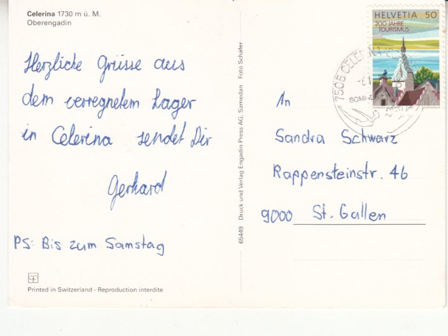 Cartoline postali: Celerina 1987 – Usato da Bürglen TG venduto da StampGraf 1