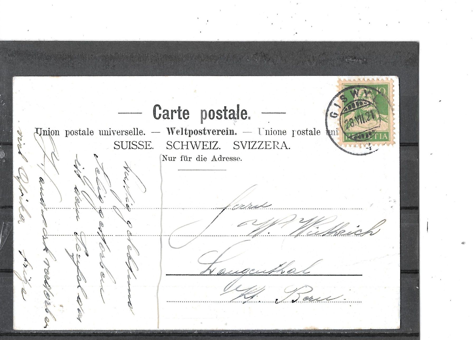 Ansichtskarten: OW Lungern 1921 – Gebraucht aus Schocherswil von Wilare 1