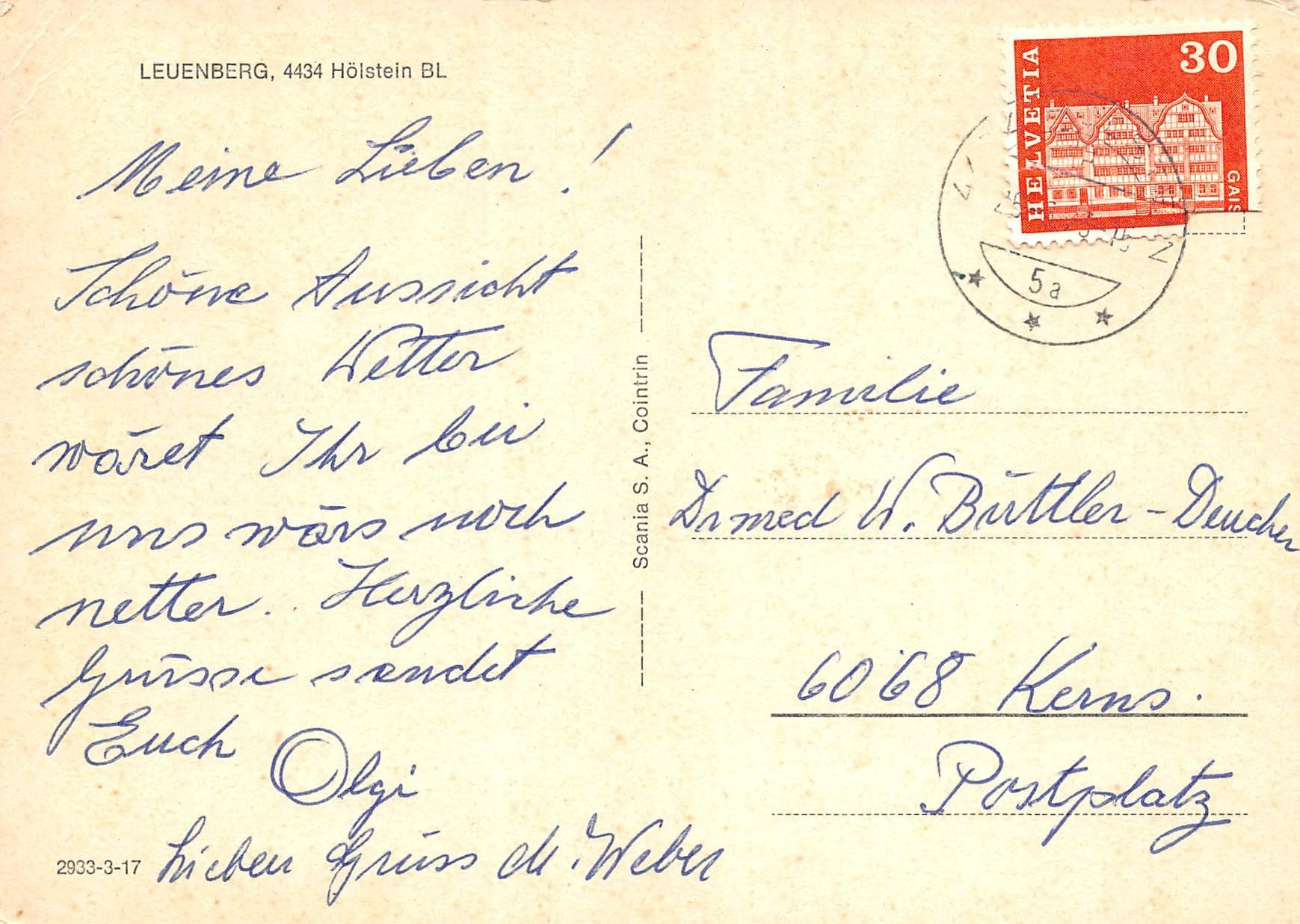 Ansichtskarten: Hölstein BL, Leuenberg – Gebraucht aus Ottikon b.Kemptth. von Neptun1974 1