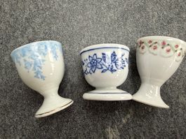 3 vintage Eierbecher, Porzellan, blau, Ostern Eier
