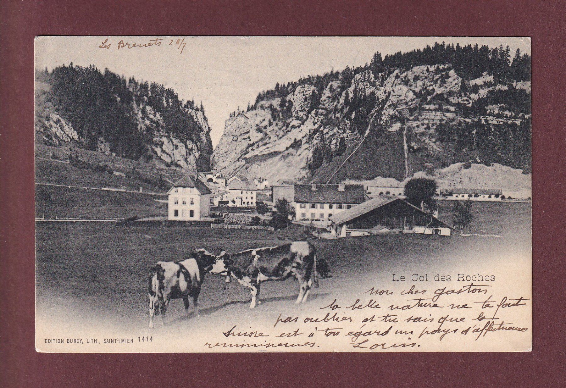 Cartoline postali: COL DES ROCHES - Vaches - 1901 – Usato da Pully venduto da nicecards