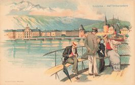 Luzern LU Ansicht vom Schiffsanleger Litho