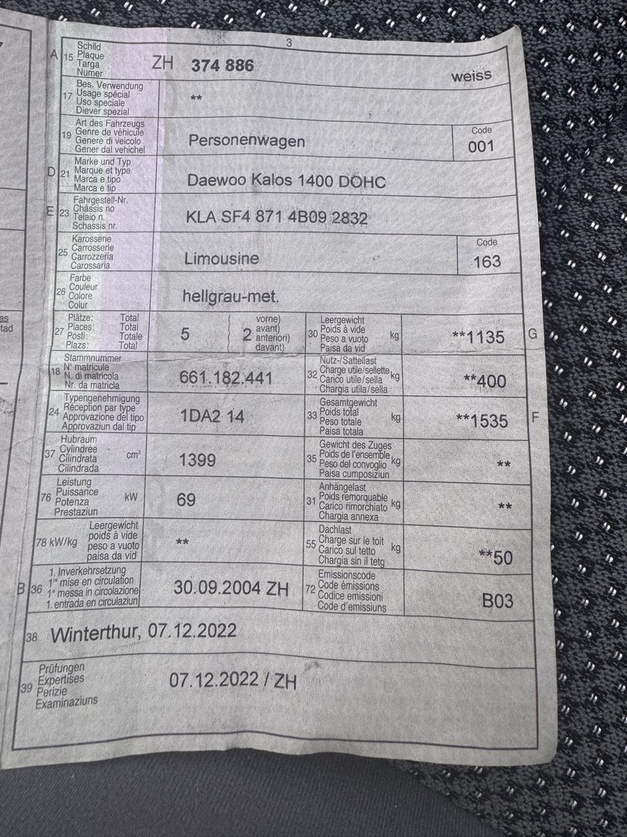 Daewoo Autos: Daewoo Kalos 1.4 hellgrau 59‘508Km – D'occasion à Hombrechtikon par UHR-Macher 9