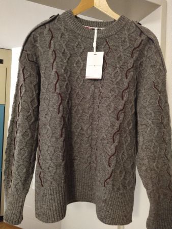 HILFIGER pullover grigio a trecce NUOVO
