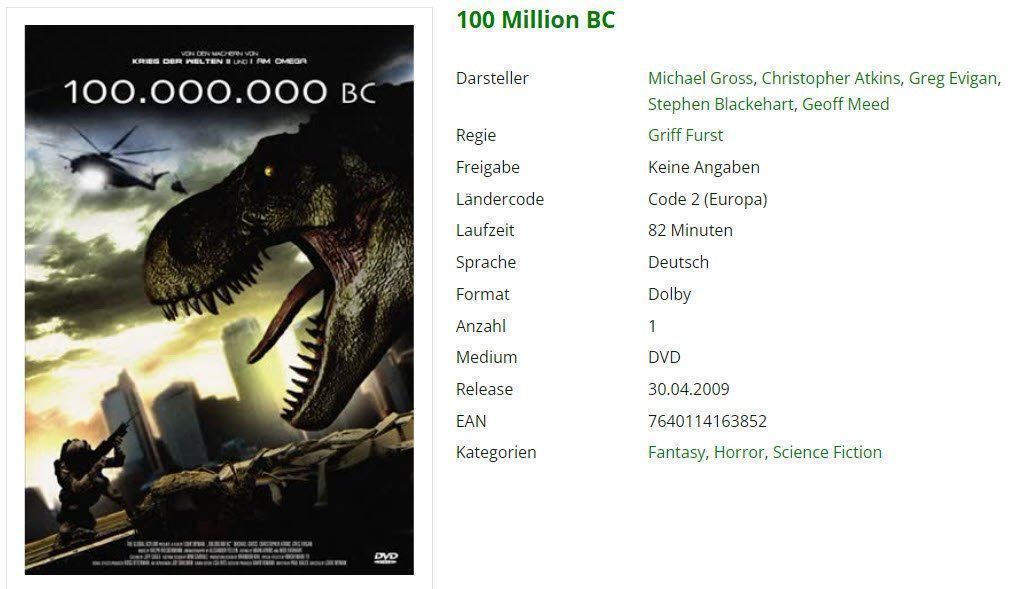 Alle DVDs: 100 Million BC (DVD) – Gebraucht aus Buchrain von Sssschaller