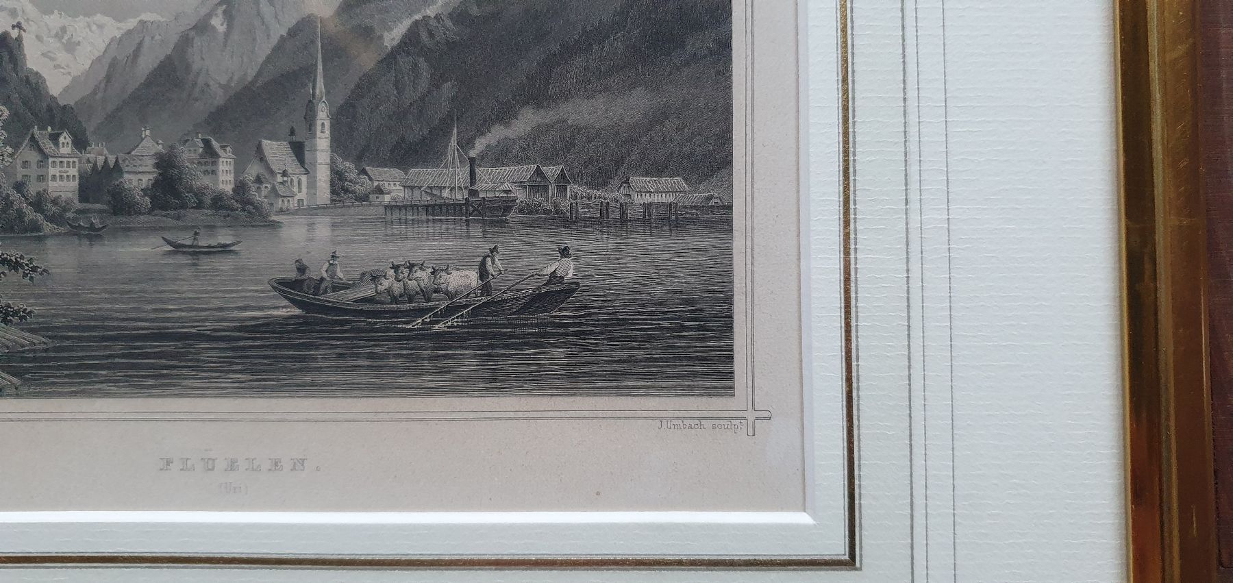 Incisioni: Bild - Stich, Flüelen, im Goldrahmen – Usato da Kreuzlingen venduto da Rschweiz1 2