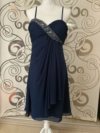 Festliches Kleid dunkelblau Grösse 42 mit Perlen 