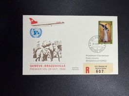 Swissair Erstflugbrief Genf-Brazzaville ab UNO 1986