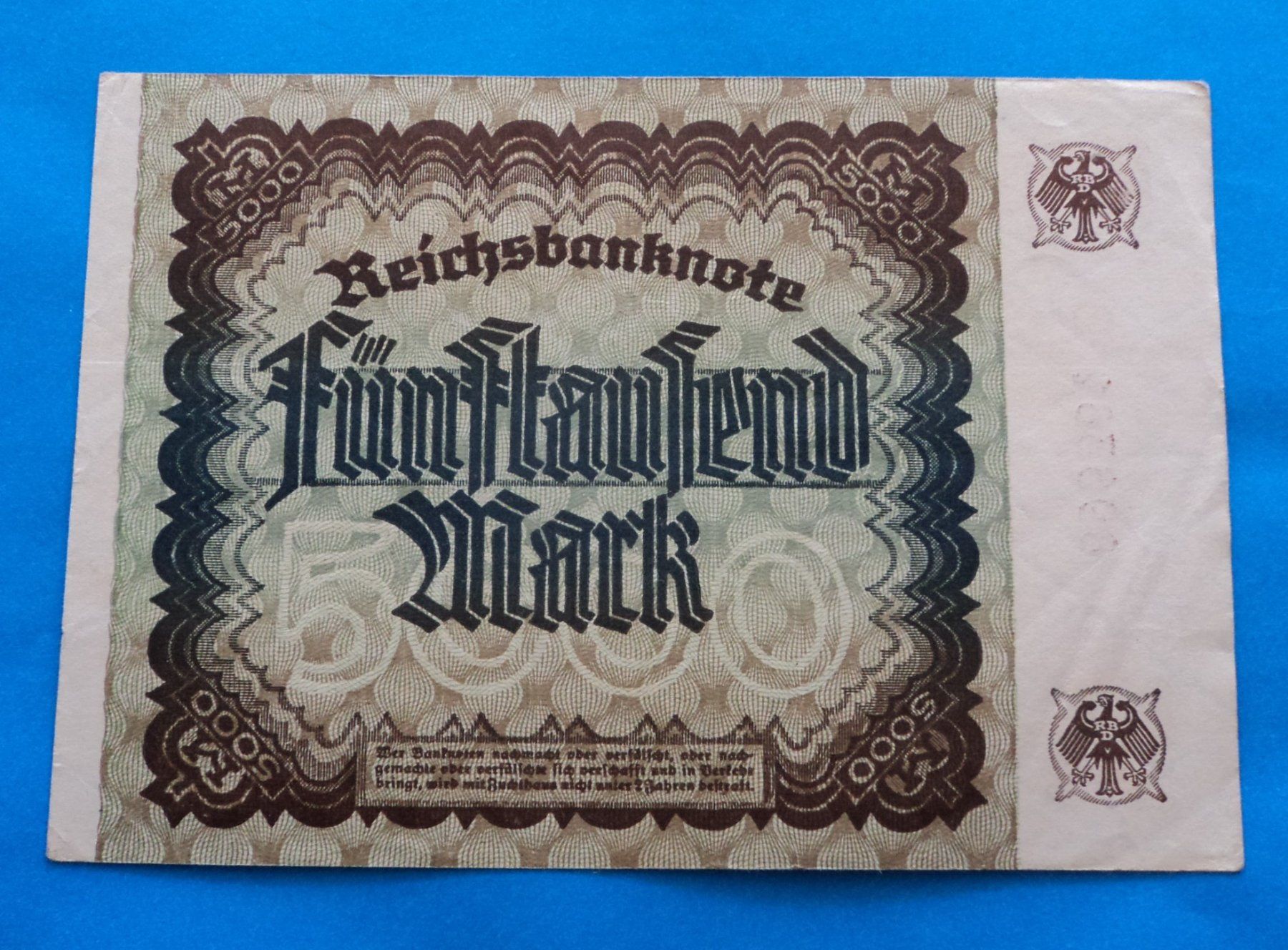 Banconote: Deutschland: 5000 Mark Dezember 1922, SS - VZ – Usato da Basel venduto da maripas17 1