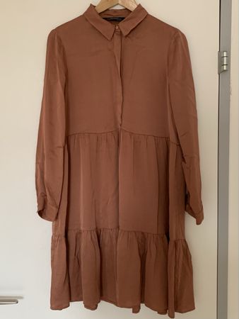 Zara Woman Rust summer tiered shirt collar dress - size M