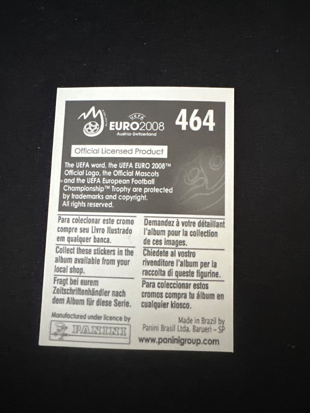 Panini Carte collezionabili: Panini UEFA EM 2008 Sticker - Nr. 464 – Usato da Sulz AG venduto da DealWerk 1