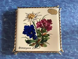 Untersetzer Keramik Souvenir Grimselpass Enzian Edelweiss