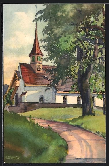 Cartoline postali: Künstler-AK Urdorf, Kirche – Usato da Berlin venduto da bartko-reher