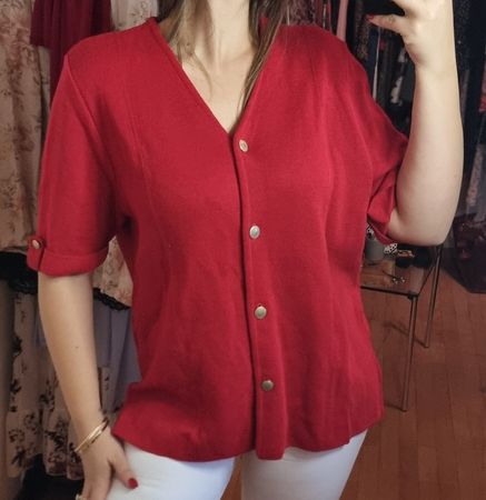 Rote Bluse, Goldknöpfe, Gr.46/48 , Vintage Look, elegant