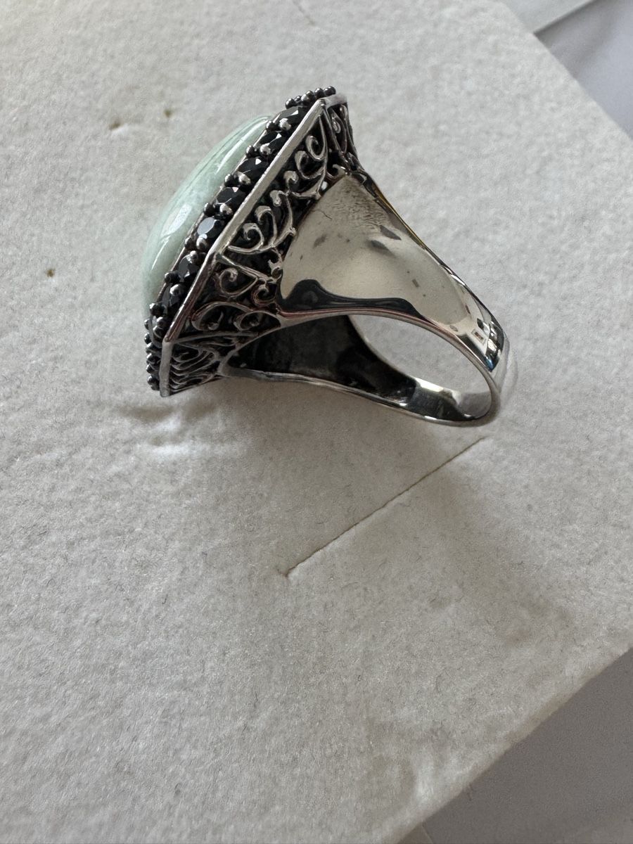 Anelli: Wunderschöner silbriger Jade/onyx Damenring – Nuovo (secondo la descrizione) da Bellikon venduto da tomsawyer_75 2