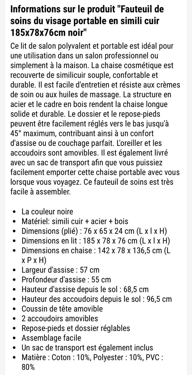 TecTake Kosmetik-& Massageliegen: Table de massage pliante noire similicuir – Neu und originalverpackt aus Delémont von Emi-98 8