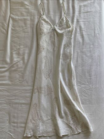 White paisley 100% linen maxi dress