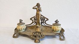 Magnifique ancien encrier Art-Nouveau en bronze