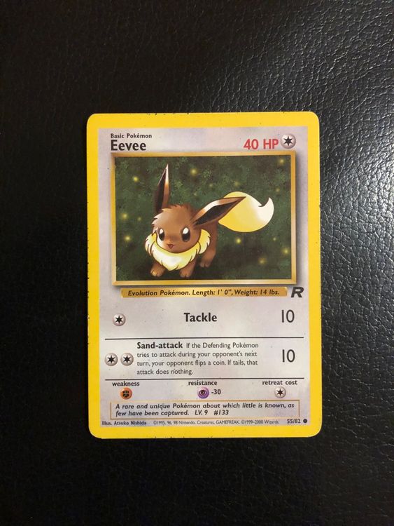 thumbnail interactive-video image 1 of Pokemon Card Eevee 55/82 Team Rocket Unlimited - LP/NM Condition 1 of 6