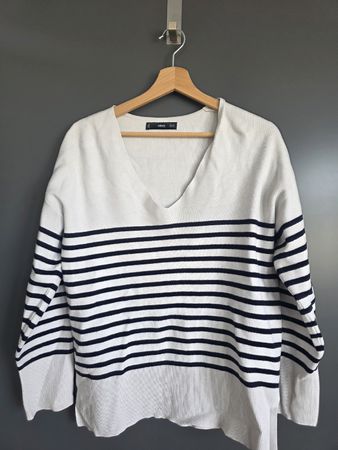 Damen Pullover MNG gestreift weiss blau Grösse S