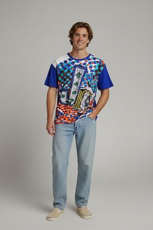 Just Cavalli Designer T-Shirts - Blaue & Rote Grafik-T-Shirt