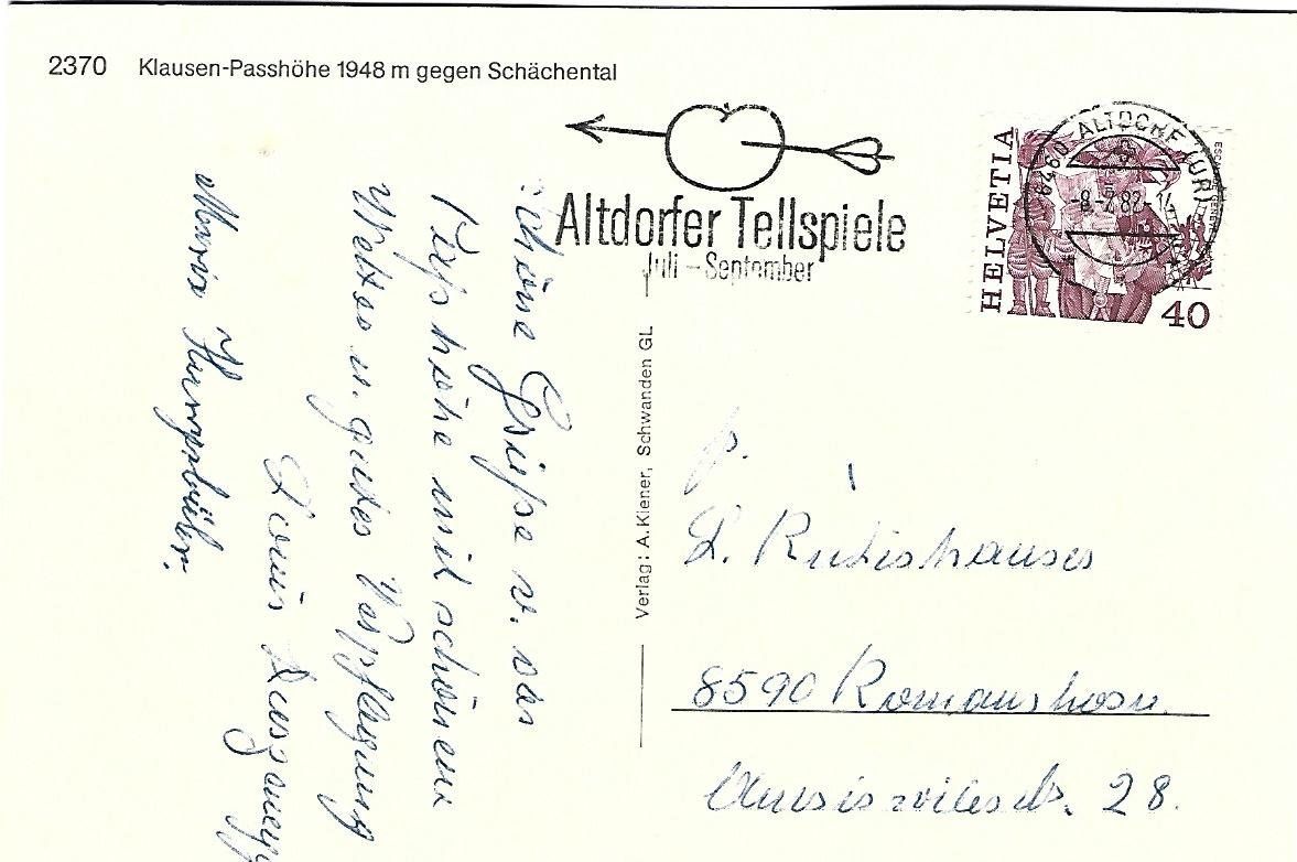 Cartoline postali: Klausen Passhöhe – Usato da Wetzikon ZH venduto da Brulu100 1