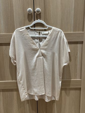 Damen Bluse Creme Elegant V-Ausschnitt 