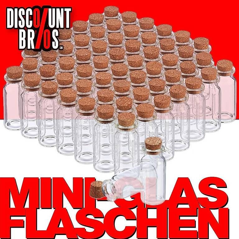 Apparecchiature e tecnologia a gas: Mini GLASFLASCHEN Glasfläschchen Flasche mit KORKEN 60er-Set – Nuovo e nell'imballaggio originale da Zürich venduto da Discountbros