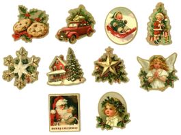 Nostalgische Weihnachtssticker, 10 Stk. Set 2, ca. 4x5 cm