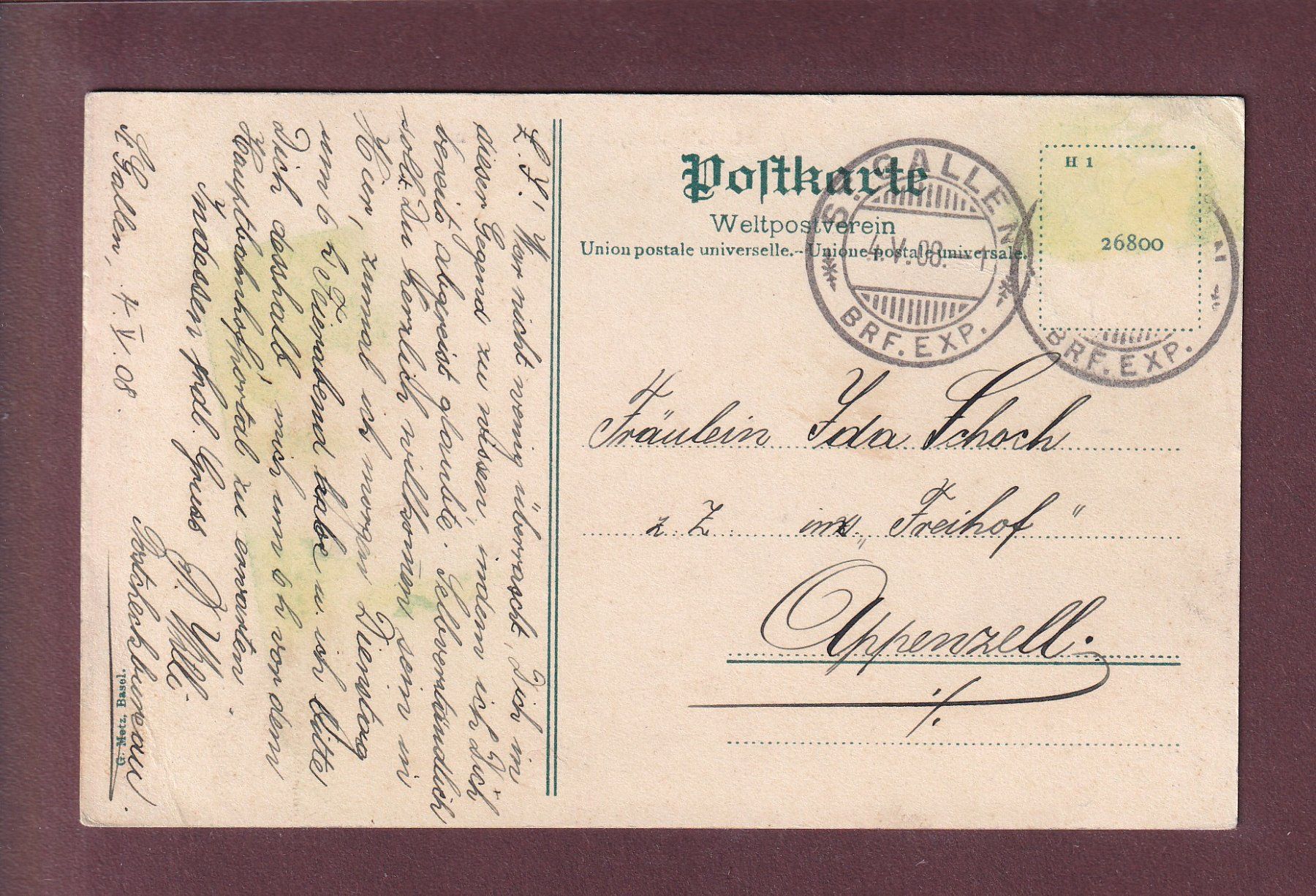 Cartes postales: ST. GALLEN - Scheffelstein - 1908 – D'occasion à Pully par nicecards 1