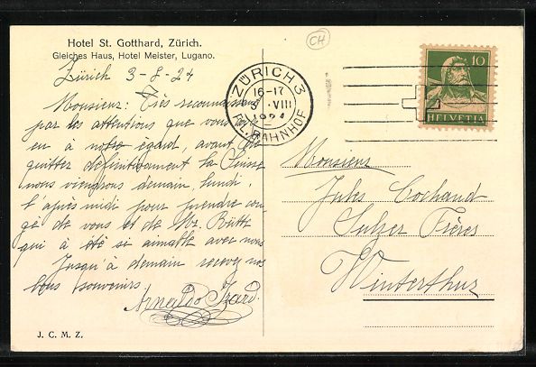 Cartoline postali: Zürich, Hotel St. Gotthard, Eckfassade – Usato da Berlin venduto da bartko-reher 1
