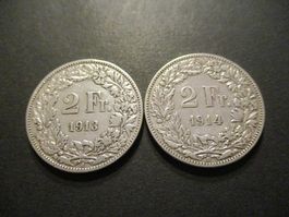 2 x 2.- Fr 1913 + 1914 Pièces magnifiques Top du Top