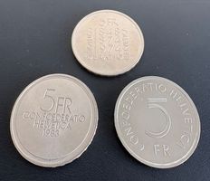 Lot de 3 pièces commémoratives de 5 CHF (1974, 1976, 1983)