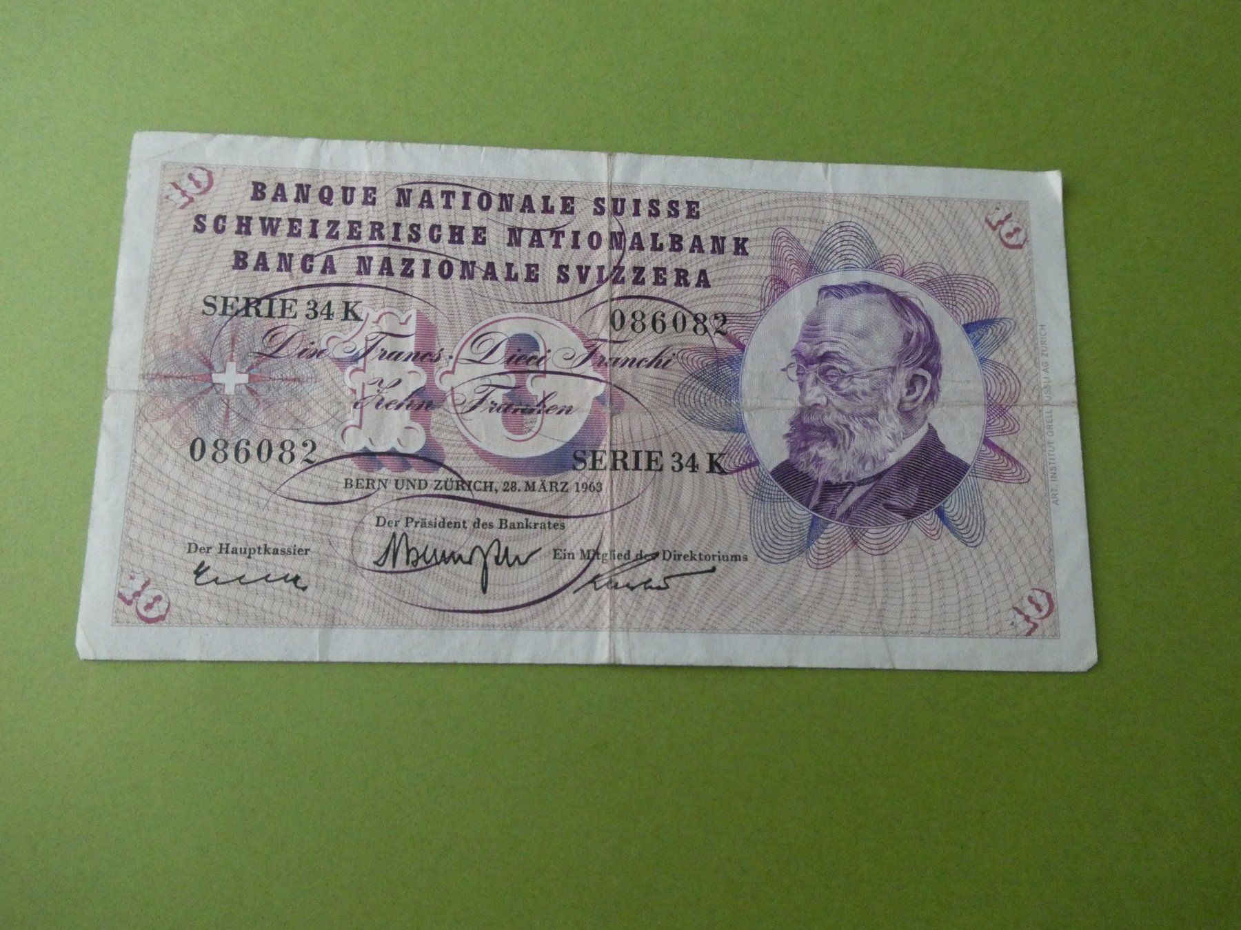 Billets de banque: Schweiz 1963, 10 Franken – D'occasion à Hinterforst par Rohusri