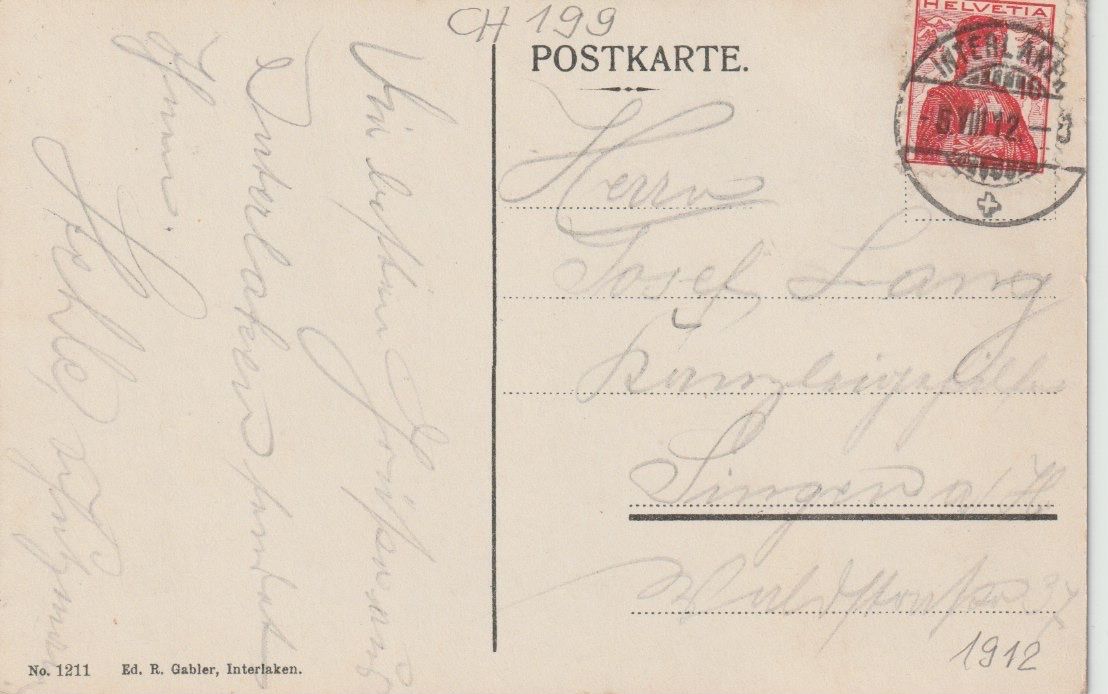 Cartoline postali: CH 199 Interlaken, Kurgarten, 1912 – Usato da Freienbach venduto da Bhaltis 1